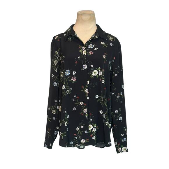 H&M black blue floral long sleeves button shirt size 10 - Picture 1 of 13